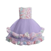 Girls Easter Dress Girls Floral Dress Boho Ruffle Sleeve Pleated Casual Swing Dresses with Pockets for Kids Purple,11-12 Years
